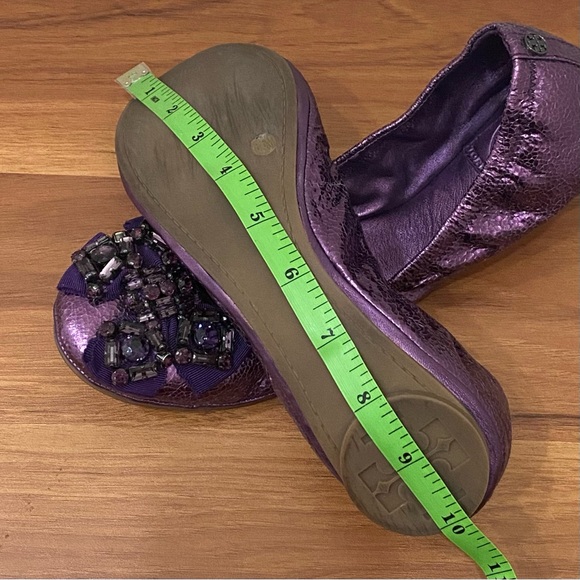 TORY BURCH Azalea Jeweled Bow Metallic Purple Ballerina Ballet Flats Size 8.5M - Picture 9 of 16